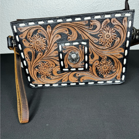 Artisan Black and Brown Floral Purse - Picture 1 of 3